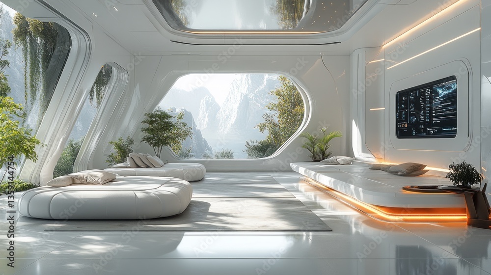 Fototapeta premium Futuristic Mountain View Living Room
