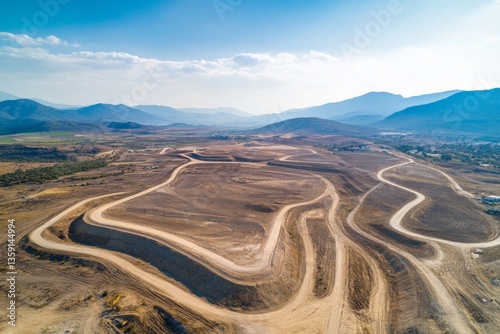Aerial View of a Modern Development Project in a Scenic Valley Landscape