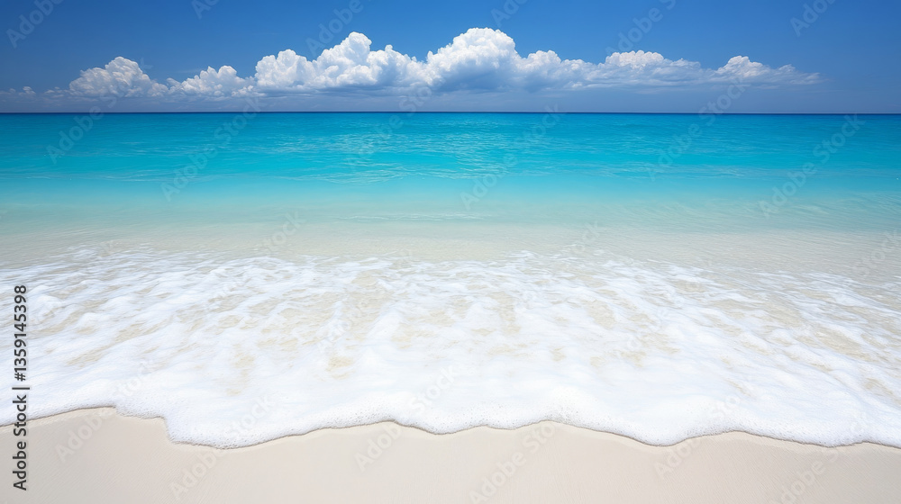 Sandy beach with gentle waves under clear blue sky Sandy beach with gentle waves under clear blue sky