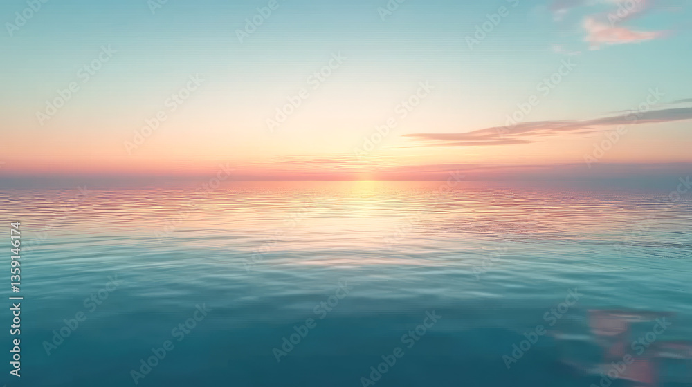 Fototapeta premium A peaceful sunset paints soft colors over the tranquil water, creating a calming atmosphere filled with reflections and serenity.