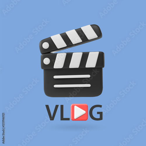 Video blog. Video content creation icon. Making content concept, blogging. Film making. Online streaming. Film clapper Vector 3d