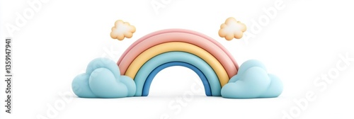 Playful 3D clay style rainbow icon with smooth colors and exaggerated curves on a white background