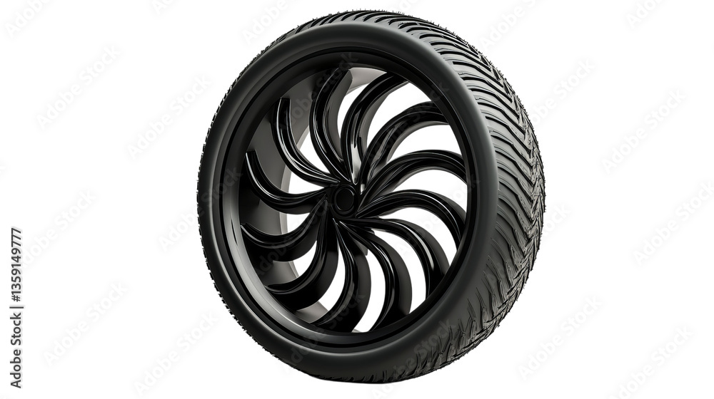 custom made wallpaper toronto digitalSleek black car tire with a unique spiral design, showcasing modern automotive aesthetics.