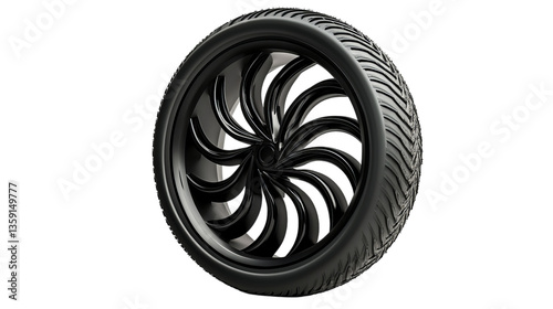 Wallpaper Mural Sleek black car tire with a unique spiral design, showcasing modern automotive aesthetics. Torontodigital.ca