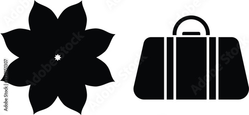 Black Flower Silhouette and Travel Bag Icon Design