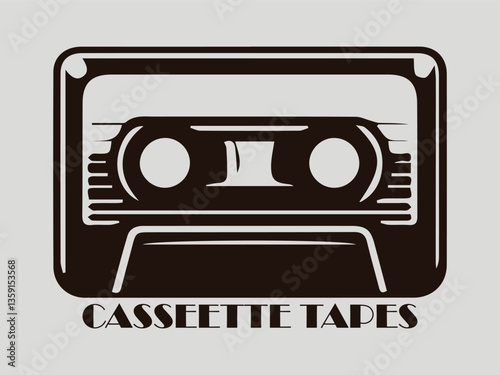 Stylized audio cassette tape illustration with a retro design, evoking nostalgia for vintage music, illustration cassette tape logo vector