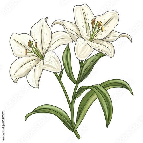 White lily sticker vector illustration flower botanical vector