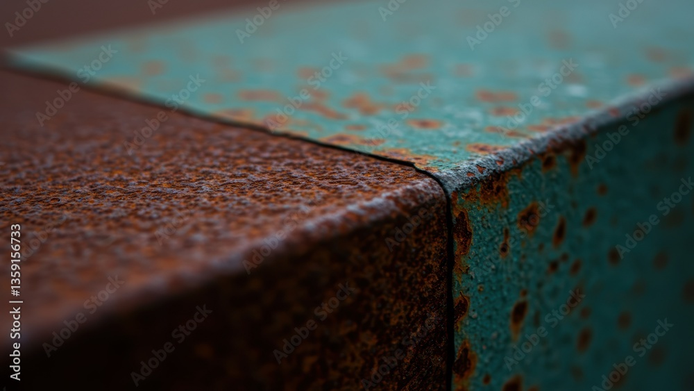 Obraz premium Close up of rusty metal surfaces with orange rust and green patina highlighting industrial decay and artistic texture