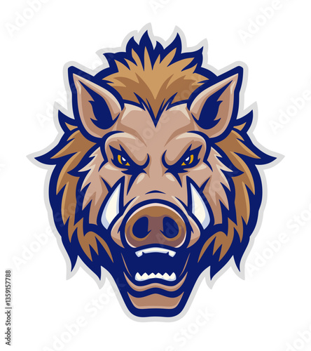 Wild boar head mascot vector illustration on the white background.