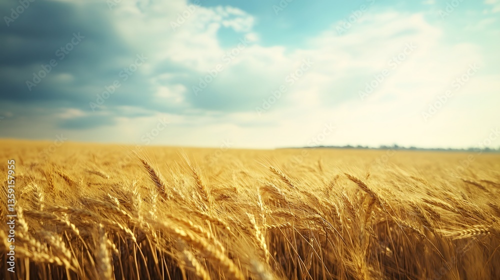 Obraz premium A golden wheat field stretching to the horizon, gently swaying in the wind