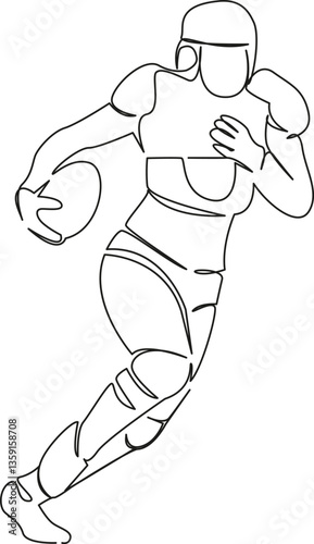 One continuous single drawing line art flat doodle sport, playing, teamwork, running, woman, lifestyle, rugby player. Isolated image hand draw contour on a white background, hand drawn, not AI