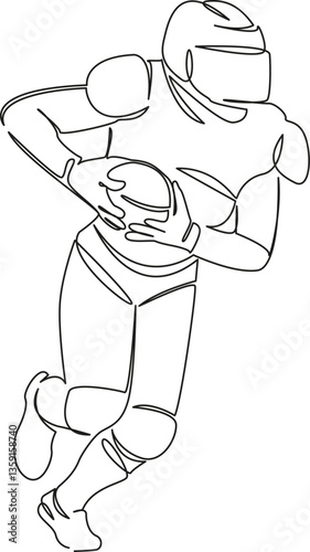 One continuous single drawing line art flat doodle athlete, sport, girl, player, team, ball, rugby, american. Isolated image hand draw contour on a white background, hand drawn, not AI