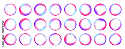 Set of neon glowing rings with gradient overflow on white background PNG. Abstract frame futuristic bright glowing neon laser line twirl curve ring.