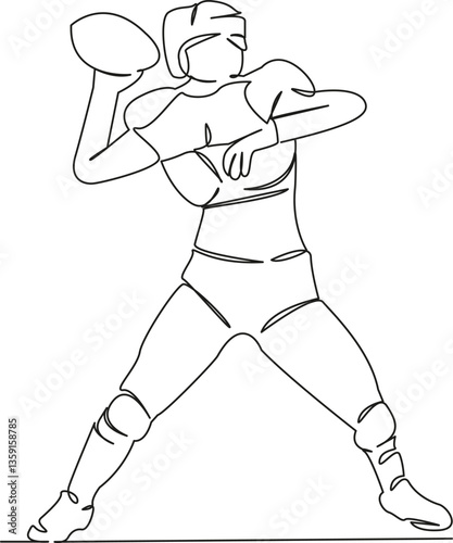 One continuous single drawing line art flat doodle competition, lifestyle, enjoyment, sport, girl, rugby player, team. Isolated image hand draw contour on a white background, hand drawn, not AI