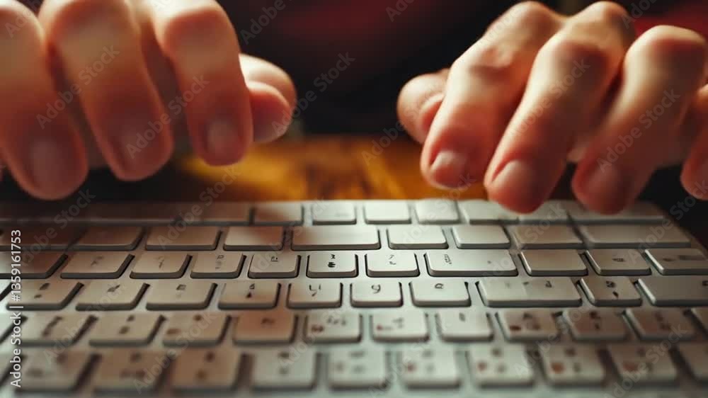 Hands typing on a keyboard at a wooden desk.  Possible use Stock photo for productivity, work, and office themes