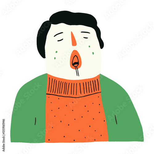 Person coughing whimsical drawing cartoon vector