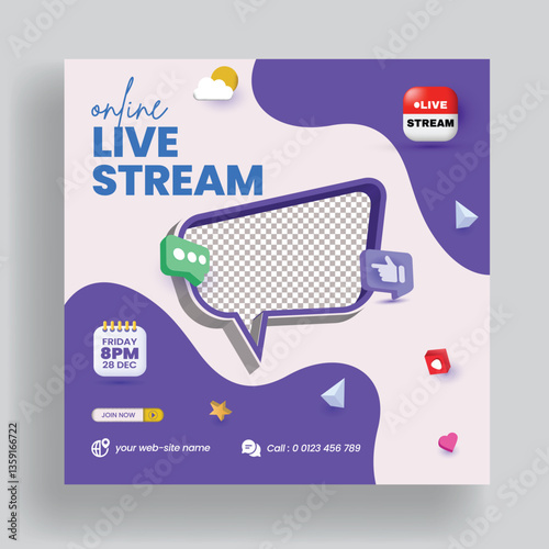 Live streaming post for business marketing social media post banner and live webinar corporate banner with 3d render style blue color flyer or poster template design