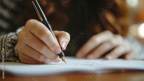 Close-up of a Person Writing with a Fountain Pen