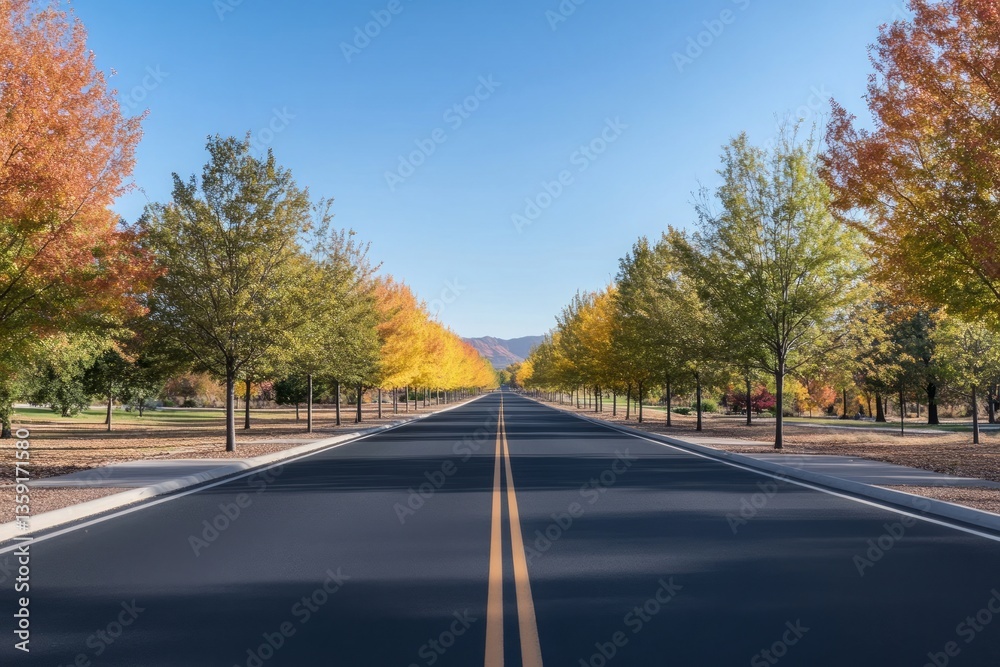Fototapeta premium Autumnal Roadway: A Scenic Drive Through Colorful Fall Foliage
