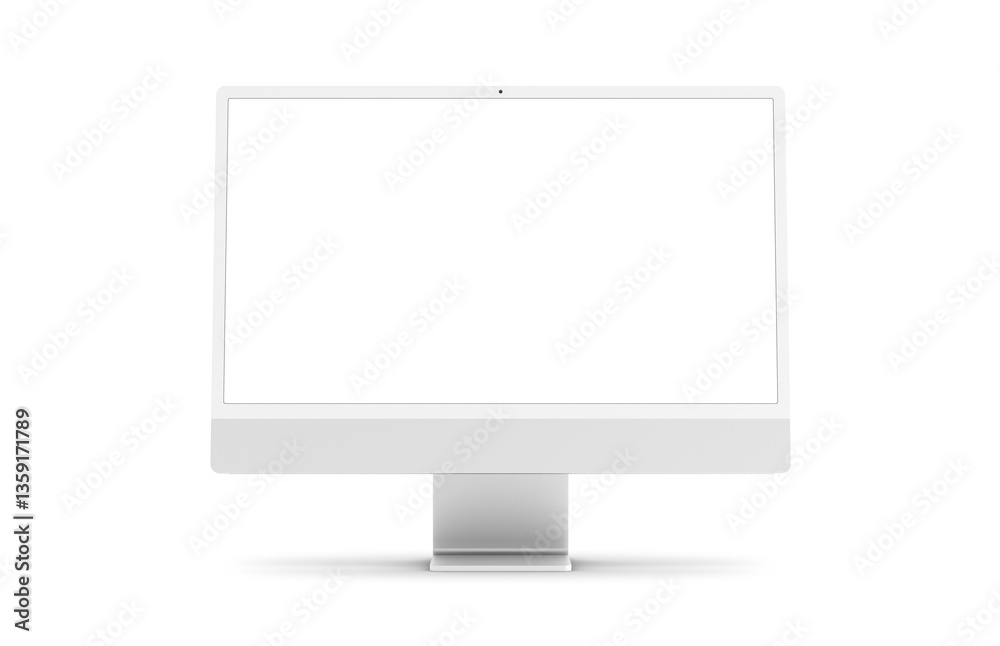 Modern computer screen isolated on transparent background. Silver color. Front view. 3d rendering