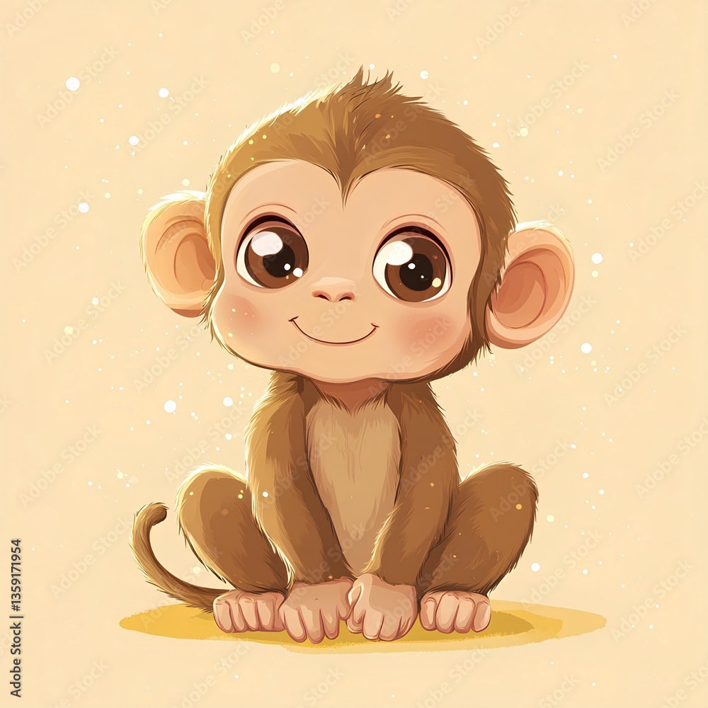 Cute baby monkey character, cartoon, webtoon, illustration