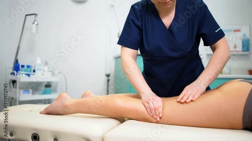 Expert Therapist Performs Lymphatic Drainage Massage on Legs