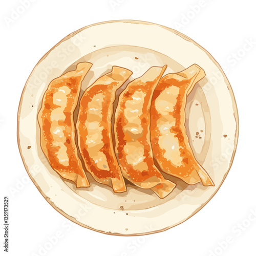 Fried Gyoza on plate gyoza dish food vector