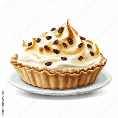 Sour Cream Raisin Pie with Meringue and Raisins Illustration