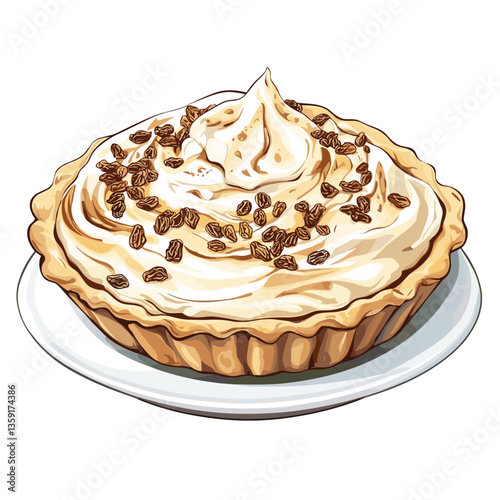 Sour Cream Raisin Pie with Meringue and Raisins Illustration