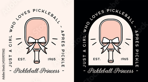 Pickleball princess girl funny quotes for women badge sticker shirt design just a girl who loves après pickle. Pickle ball paddle with bow preppy coquette fancy girly pink black aesthetic poster.