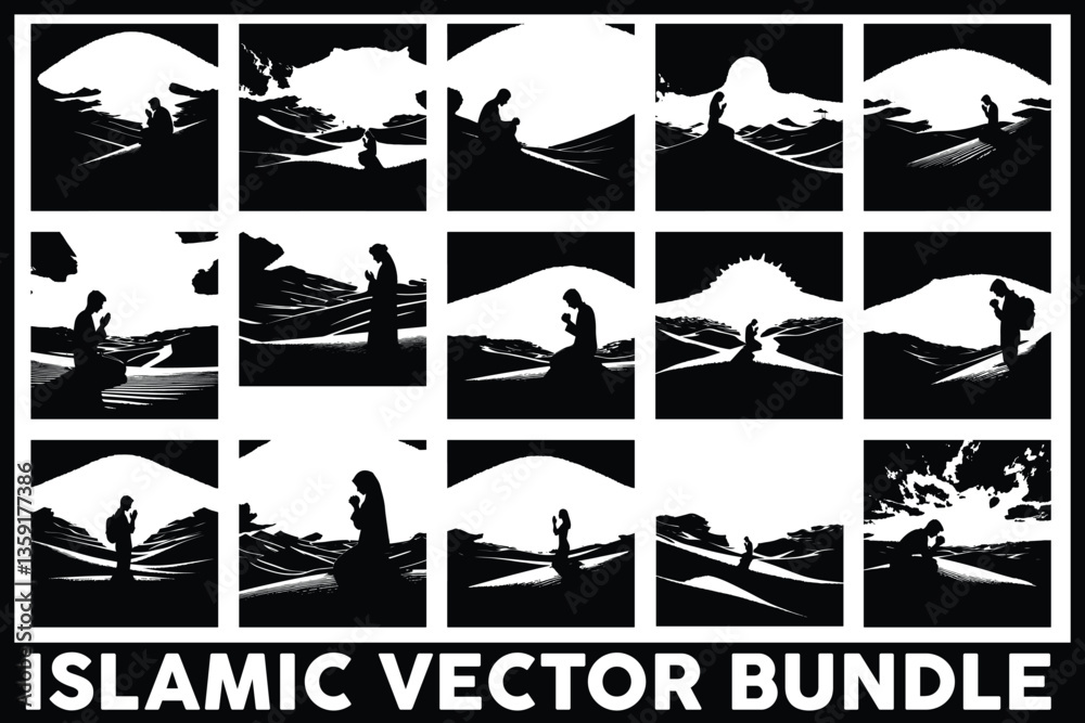 Obraz premium Islamic Prayer Silhouette Bundle
