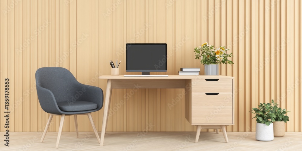 Fototapeta premium Contemporary workstation featuring a computer desk and minimalist aesthetic