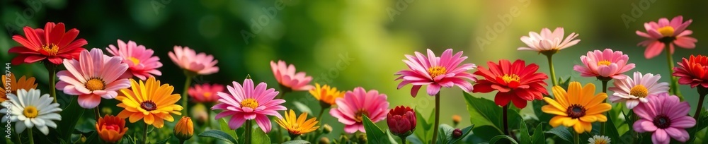 A stunning array of colorful flowers in full bloom in a flourishing garden, vibrant, foliage A stunning array of colorful flowers in full bloom in a flourishing garden, vibrant, foliage