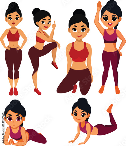 A women who doing exercise  different poses and angles 