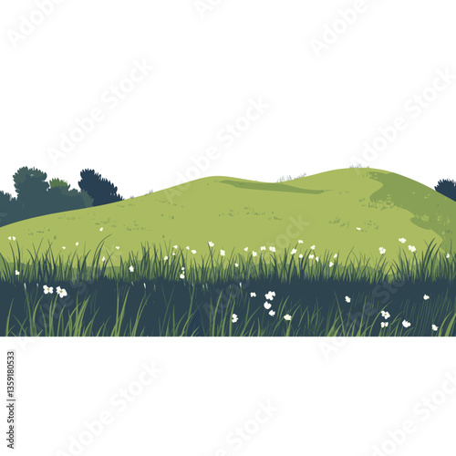 Green grass hills border landscape outdoors scenery vector