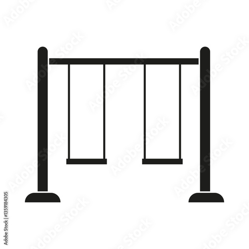 Playground swings icon. Simple swing set. Black and white playground equipment. Minimalist outdoor symbol.