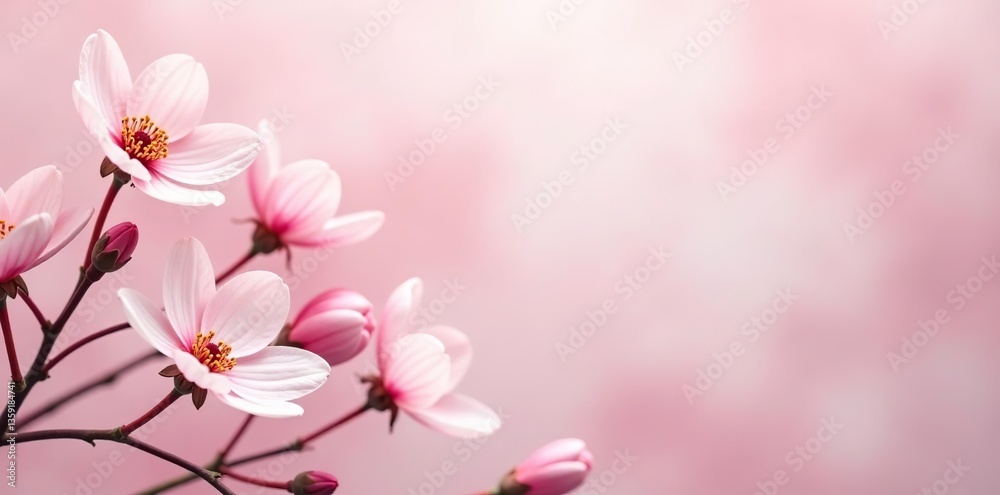 Background with delicate pink and white flowers on a soft pastel backdrop, spring, beauty Background with delicate pink and white flowers on a soft pastel backdrop, spring, beauty
