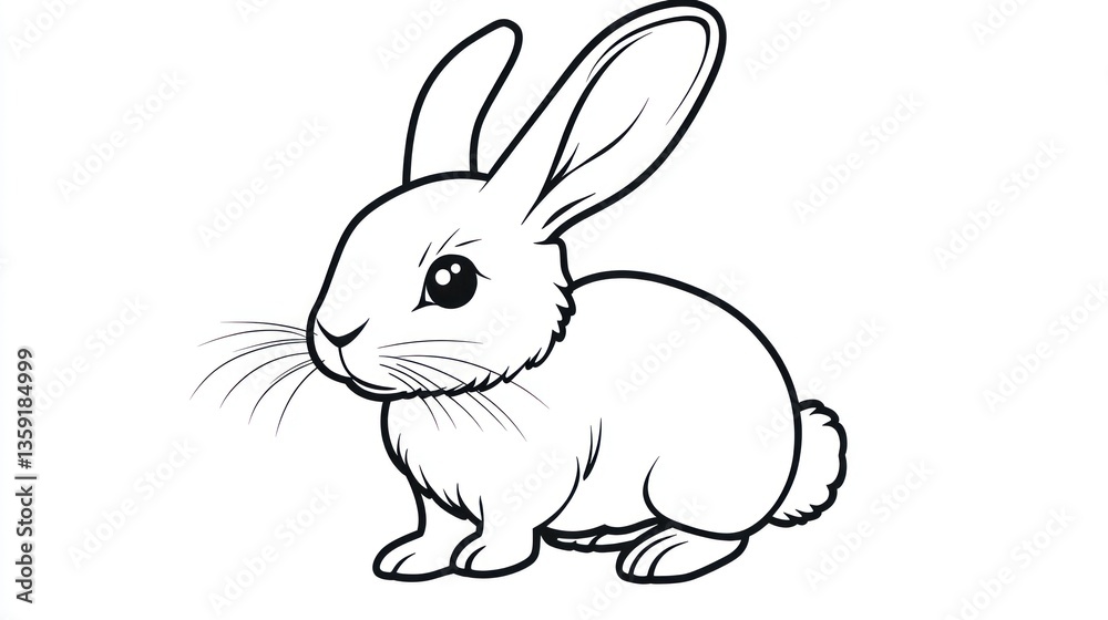 Obraz premium Cute black and white rabbit coloring page, suitable for kids