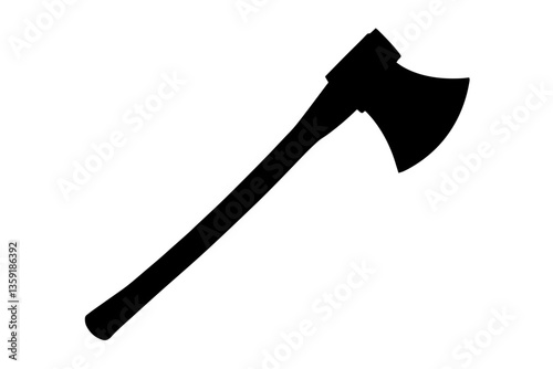 Silhouette of an axe with a long handle and wide blade, representing a cutting tool commonly used for chopping wood, timber, and construction work, strength and craftsmanship.