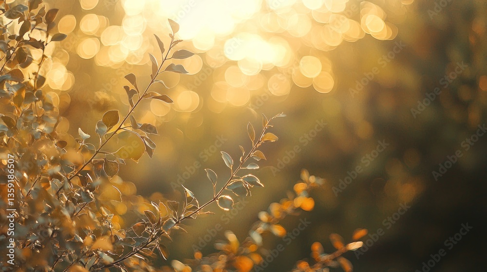 Fototapeta premium Bright yellow and orange autumn leaves dance in the fall sun's bokeh