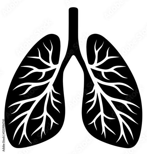 Human lungs represented by two symmetrical parts with branching structures resembling tree branches, connected by the trachea, symbolizing clean and healthy human lungs.


