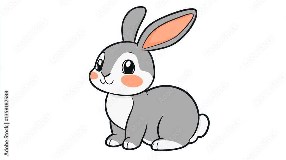 Fototapeta premium Cute cartoon rabbit, sitting, white background, children's book illustration, possible use children's book cover