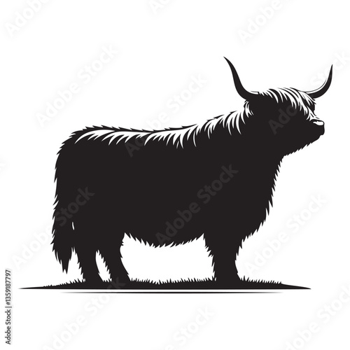Highland Cow Silhouette Illustration Scottish Cattle Breed Rural Farm Animal