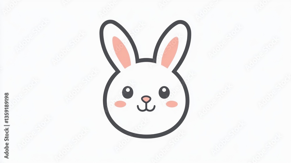 Cute cartoon rabbit face, simple design, for children's content, suitable for Easter or spring themed products Cute cartoon rabbit face, simple design, for children's content, suitable for Easter or spring themed products