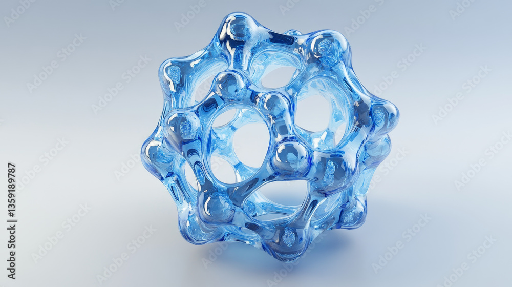Molecule 3D illustration. Abstract molecular lattice, cellular structure. Transparent elements with a glossy effect. Fresh, clean, technological, blue background Molecule 3D illustration. Abstract molecular lattice, cellular structure. Transparent elements with a glossy effect. Fresh, clean, technological, blue background