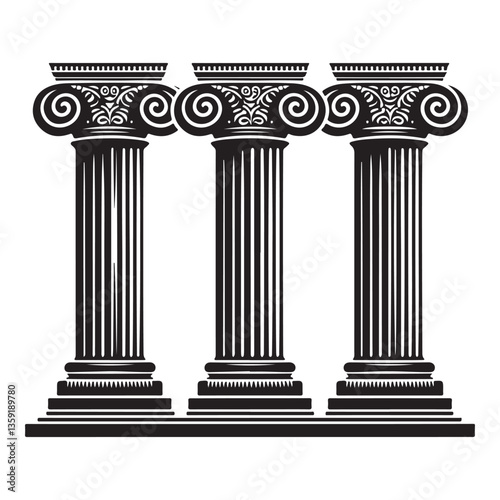 Classic greek columns vector illustration in black and white design