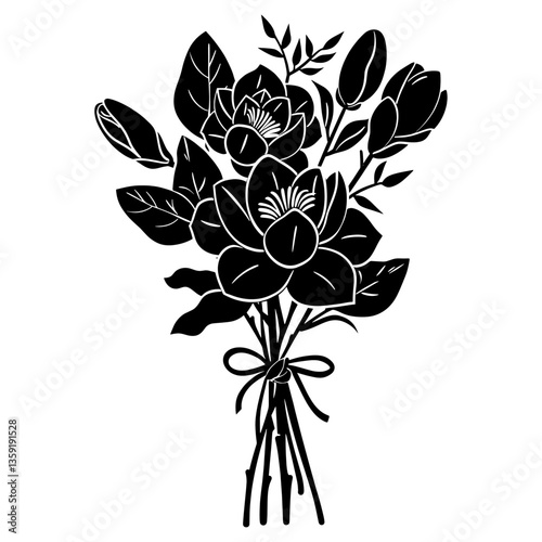 Magnolias with Camellias silhouette drawing flowers vector