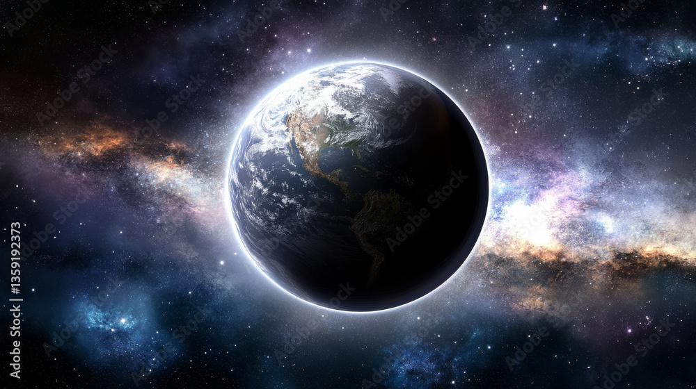 Obraz premium Earth in space with vibrant galaxy background