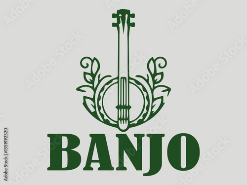 Stylized banjo illustration with decorative lines and Musical instrument and folk music concept. Minimalist stylized banjo illustration with clean lines and a modern design and logo vector banjo
