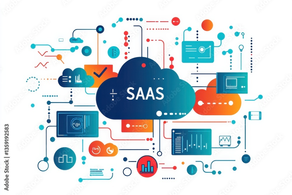 Visual Concept of SaaS Innovation Using Modern Graphical Icons and Charts Visual Concept of SaaS Innovation Using Modern Graphical Icons and Charts